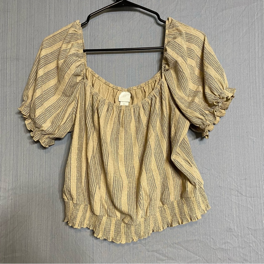H&M Tan and Gray Striped Blouse
